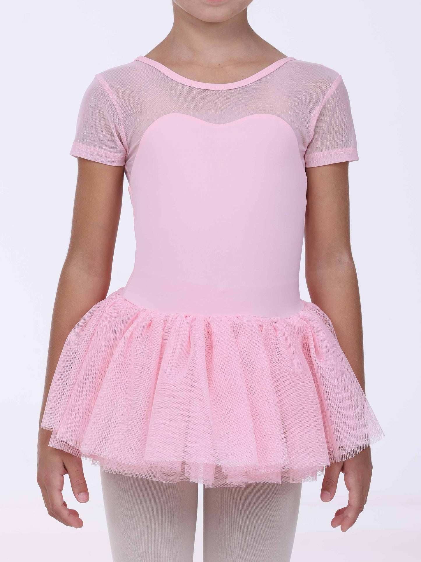 Pink ballet dress with a tutu on a white background