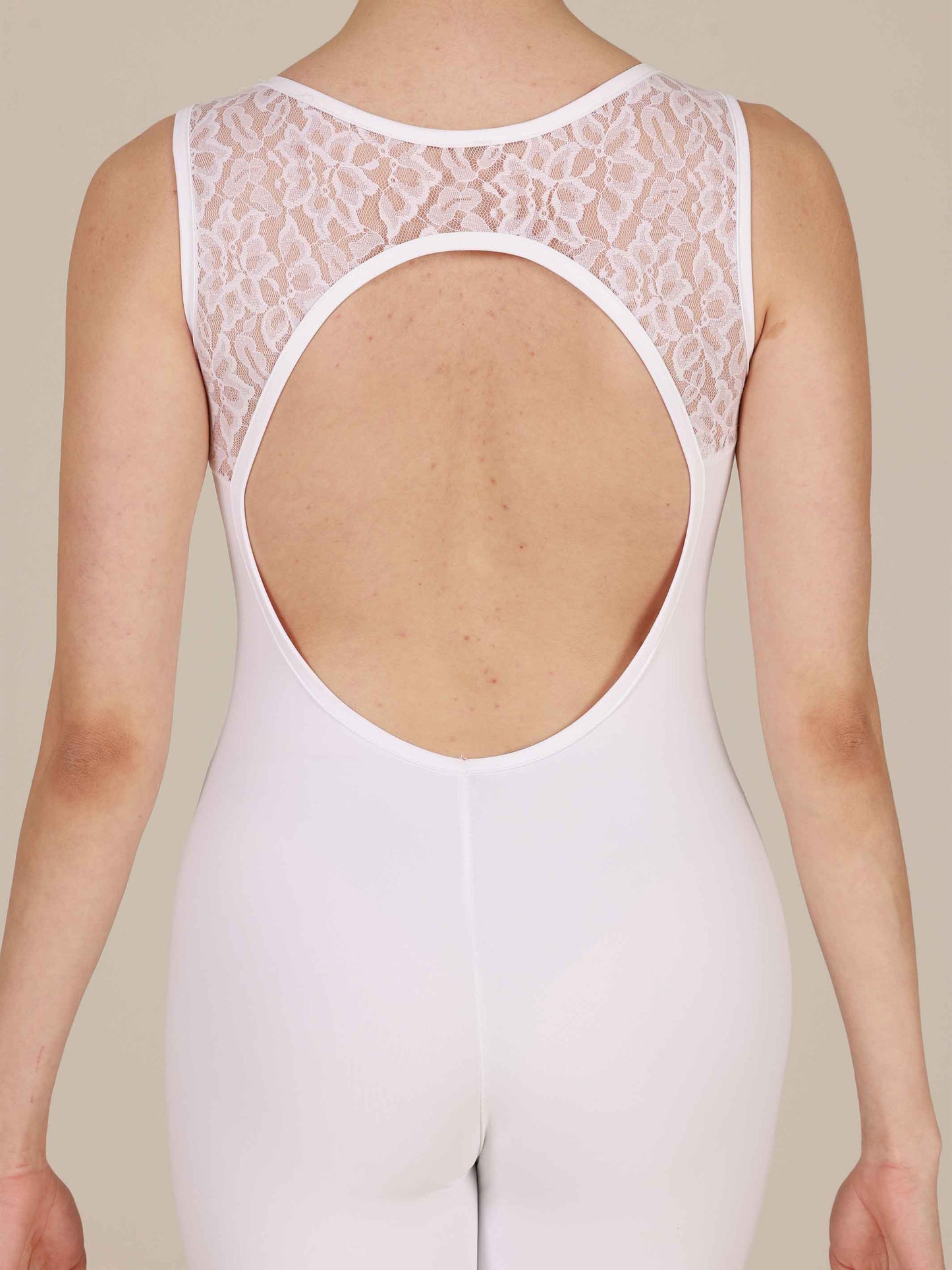 White TANK SLEEVE LACE UNITARD FOR DANCE AND YOGA