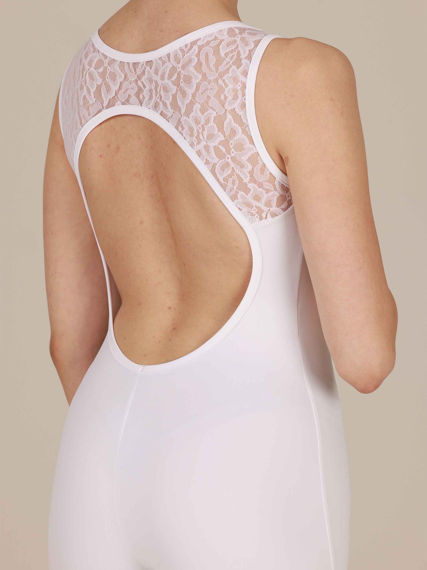 White TANK SLEEVE LACE UNITARD FOR DANCE AND YOGA