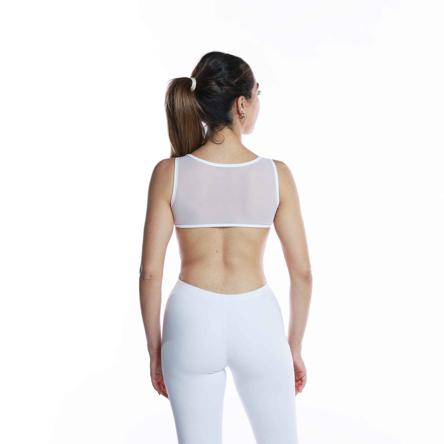 White mesh dance and yoga unitard with open back for women