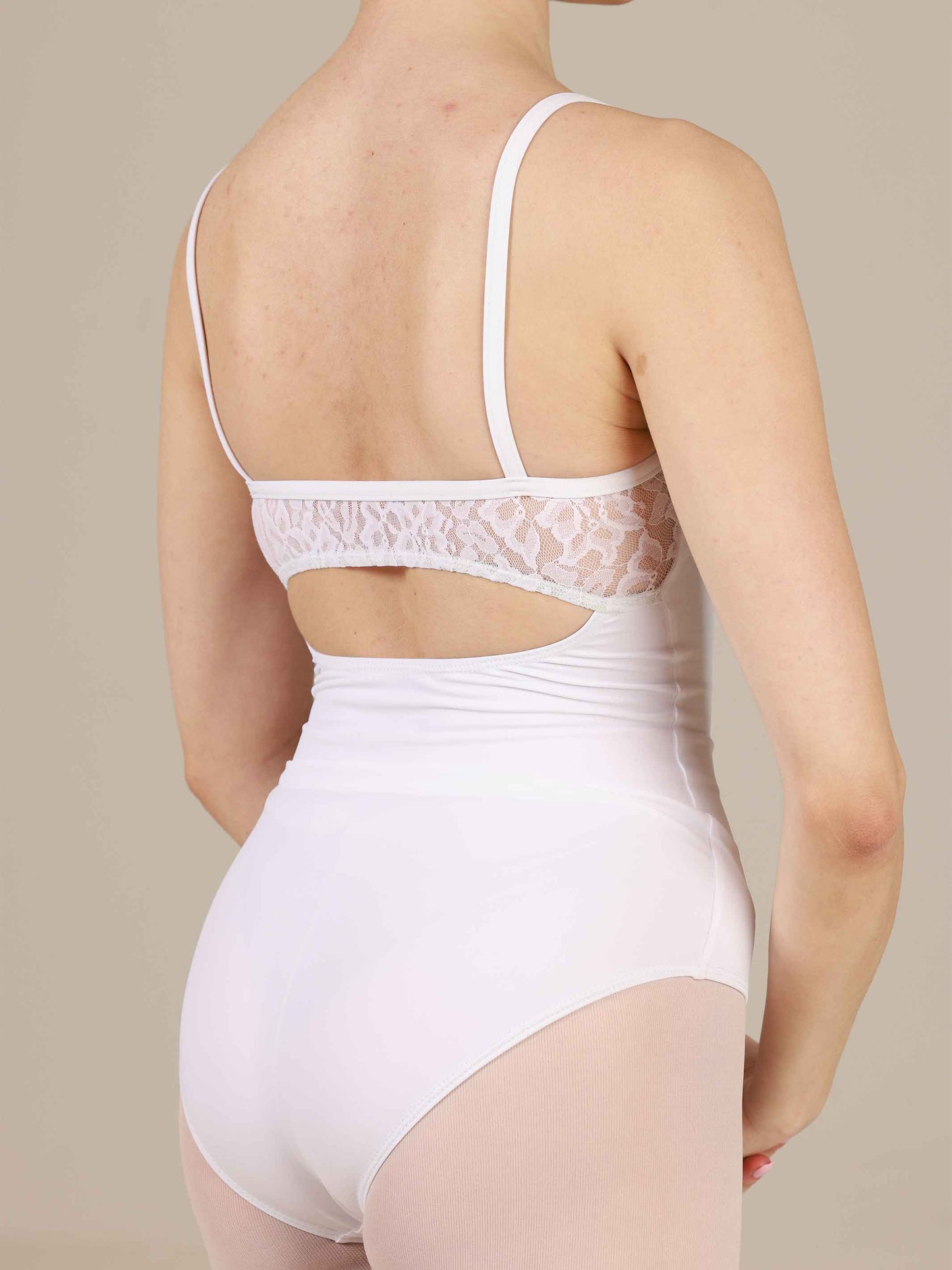 white ballet leotard with lace for women - back view