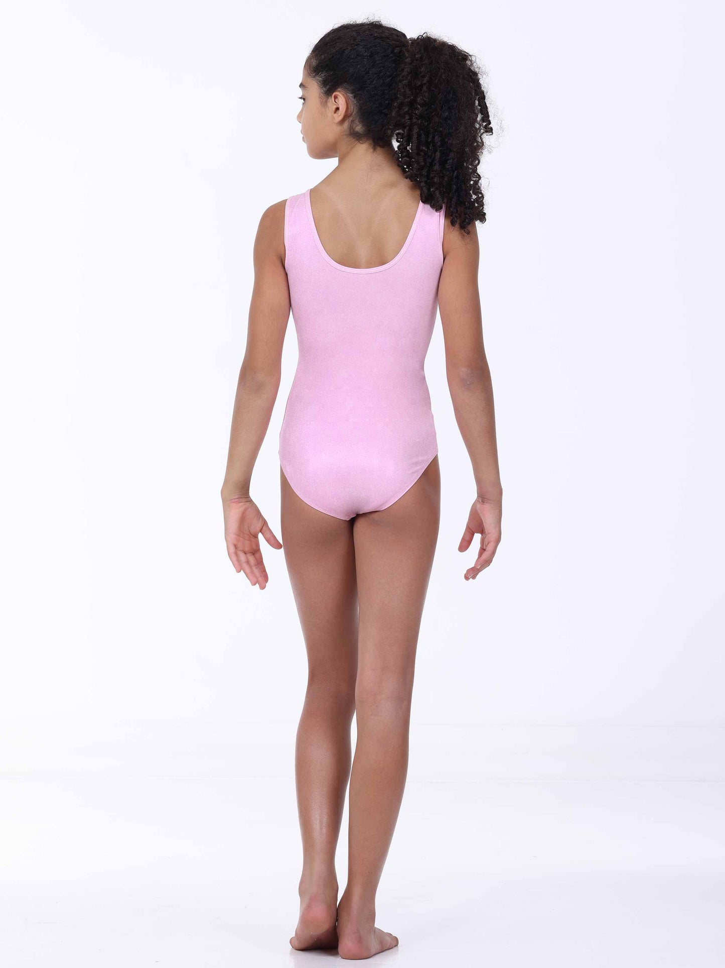 RHINESTONES SWIRL TANK GYMNASTIC LEOTARD - GIRLS - Light Pink foil - back side view