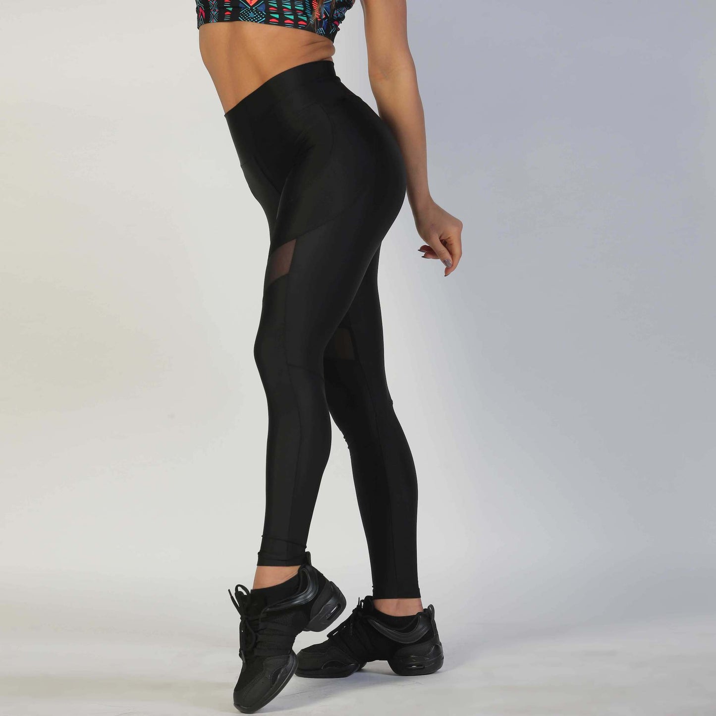 high waist legging with front mesh black
