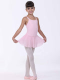 Young girl in a pink ballet dress and tights on a white background