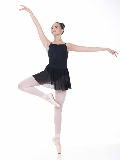 Ballerina in a black ballet dress on a white background