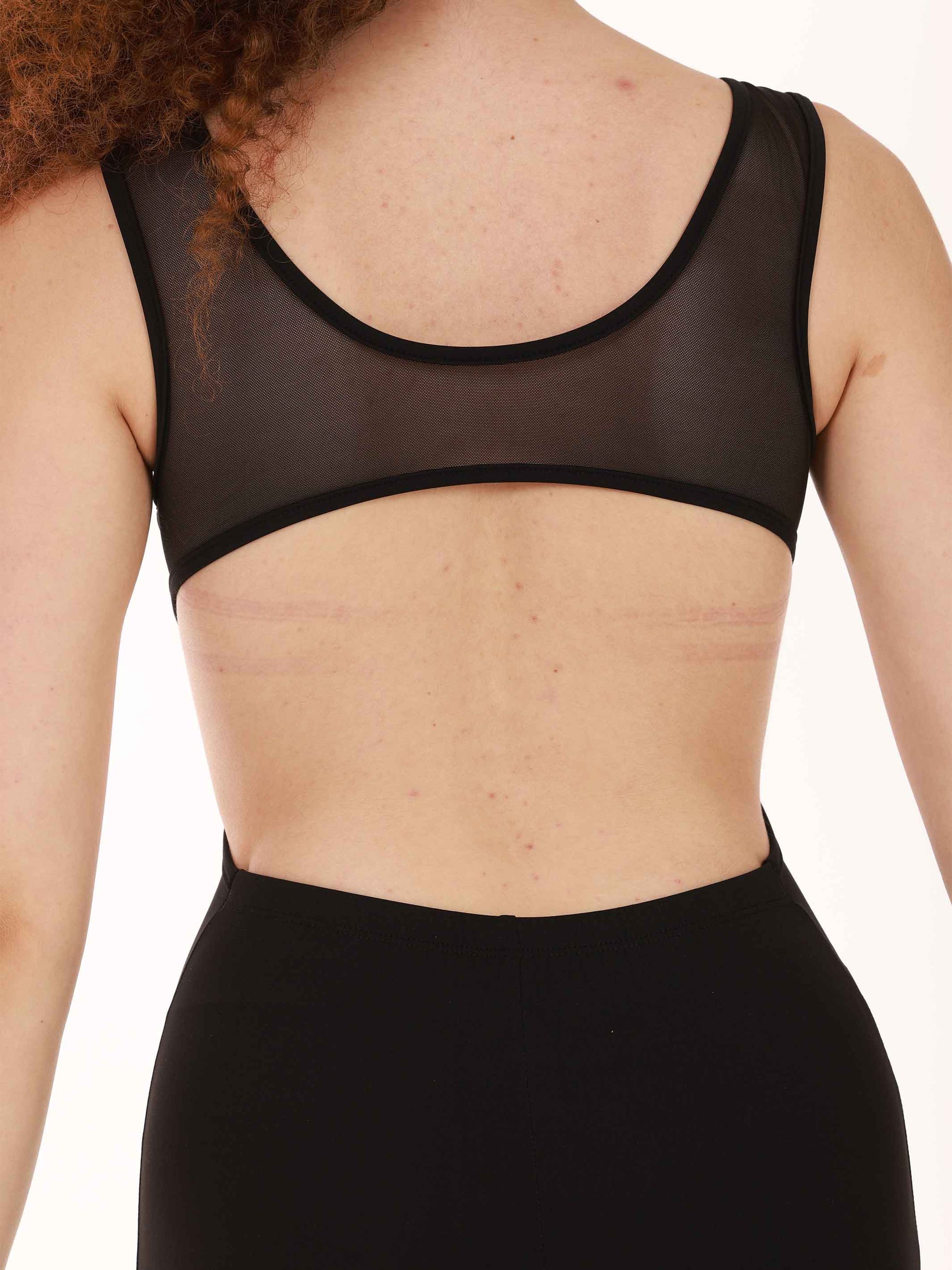 Black mesh dance and yoga unitard with open back for women