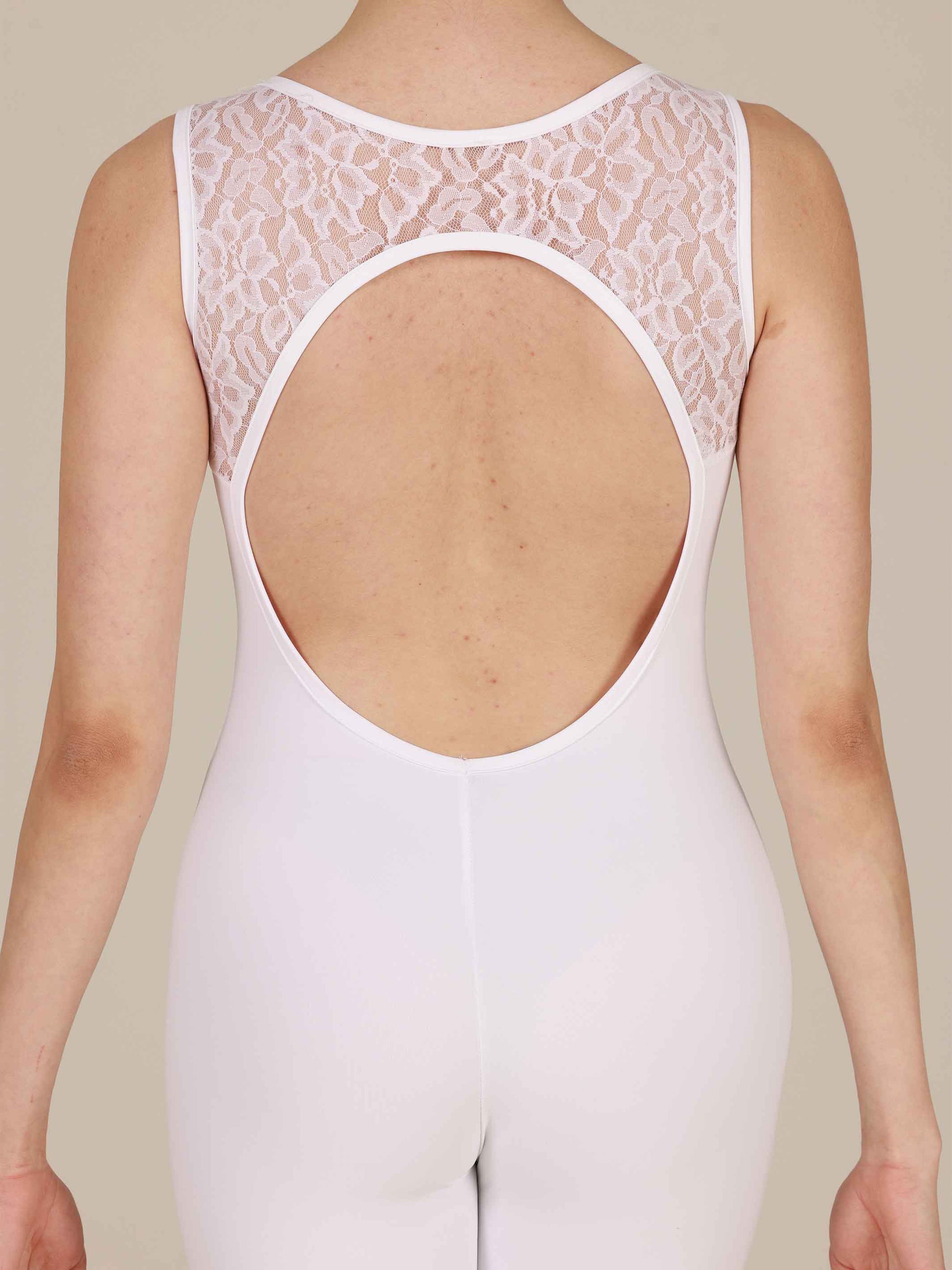 White TANK SLEEVE LACE UNITARD FOR DANCE AND YOGA