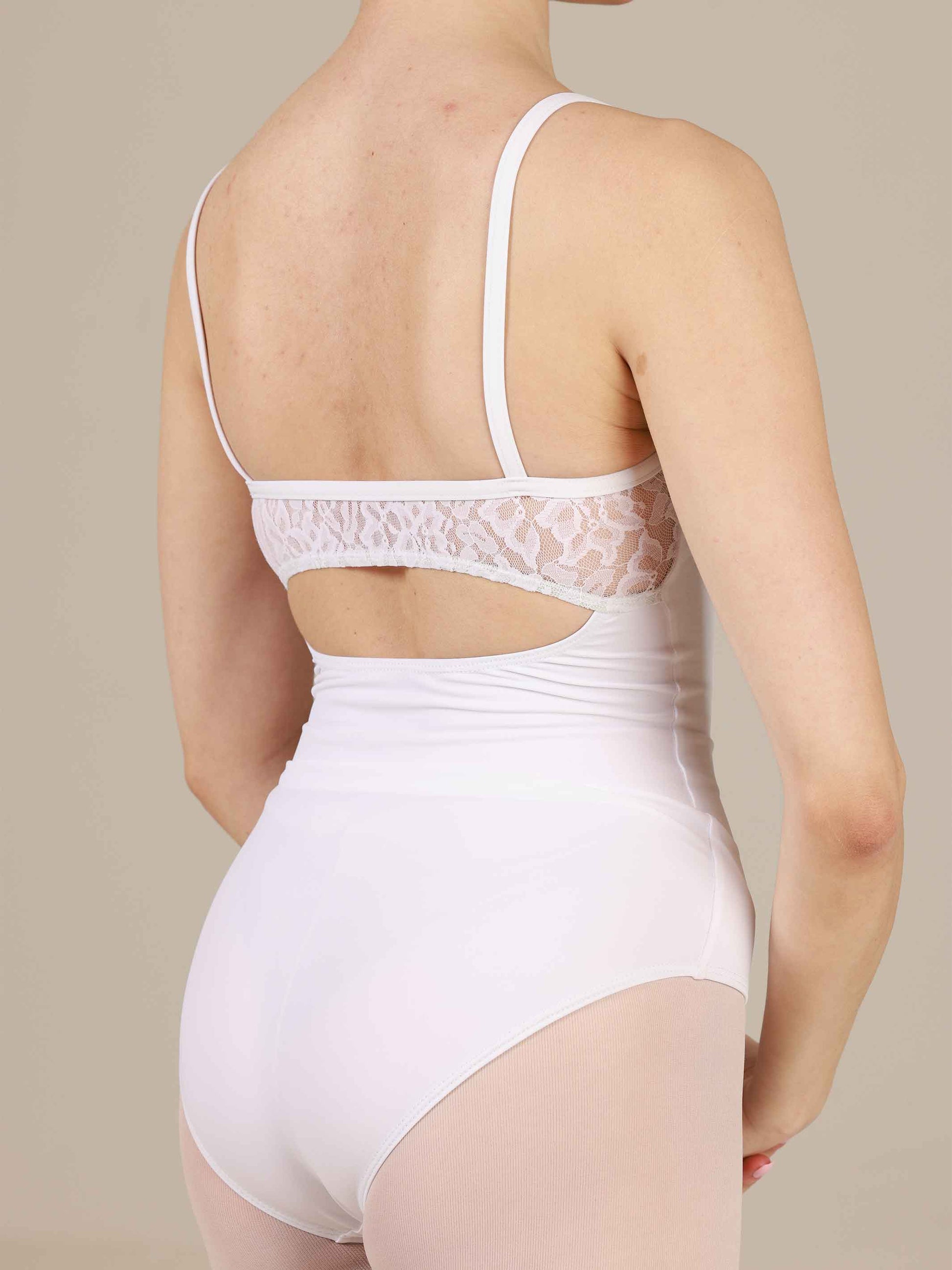 white ballet leotard with lace for women - back view