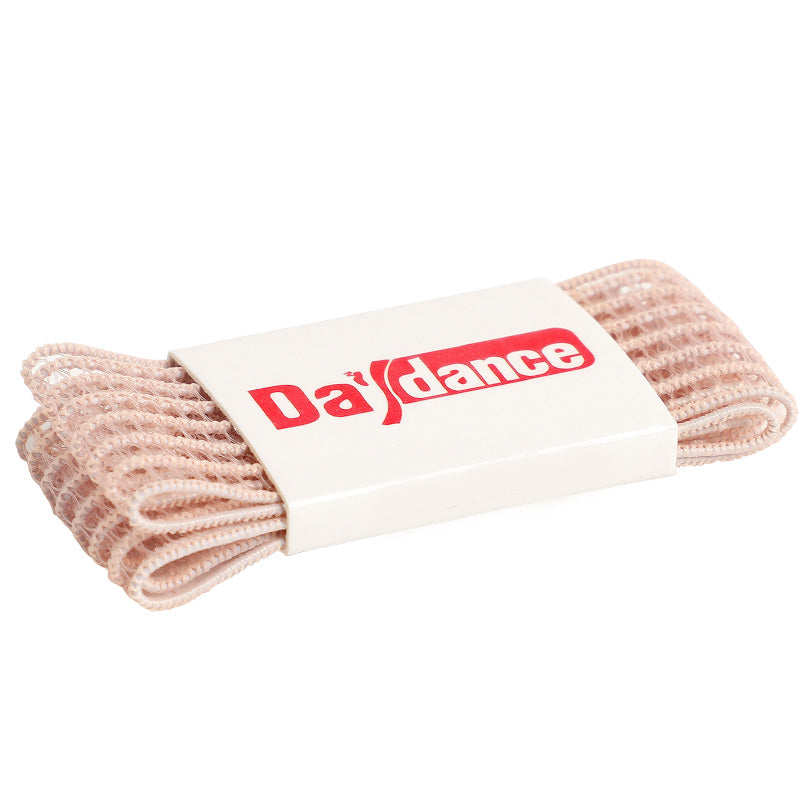 Pink pointe shoe elastic ribbon on a white background