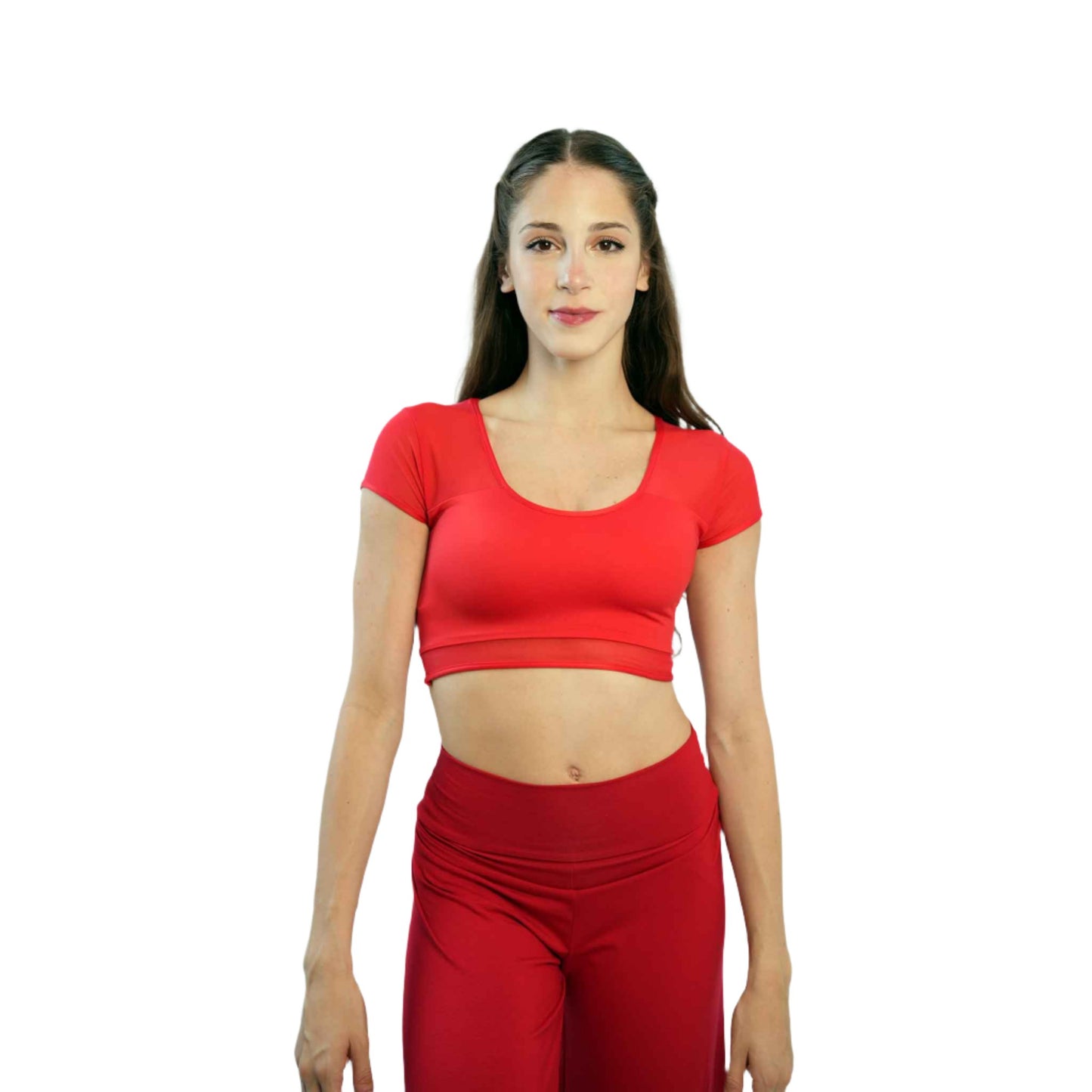 HALF SLEEVE MESH DANCE CROP TOP