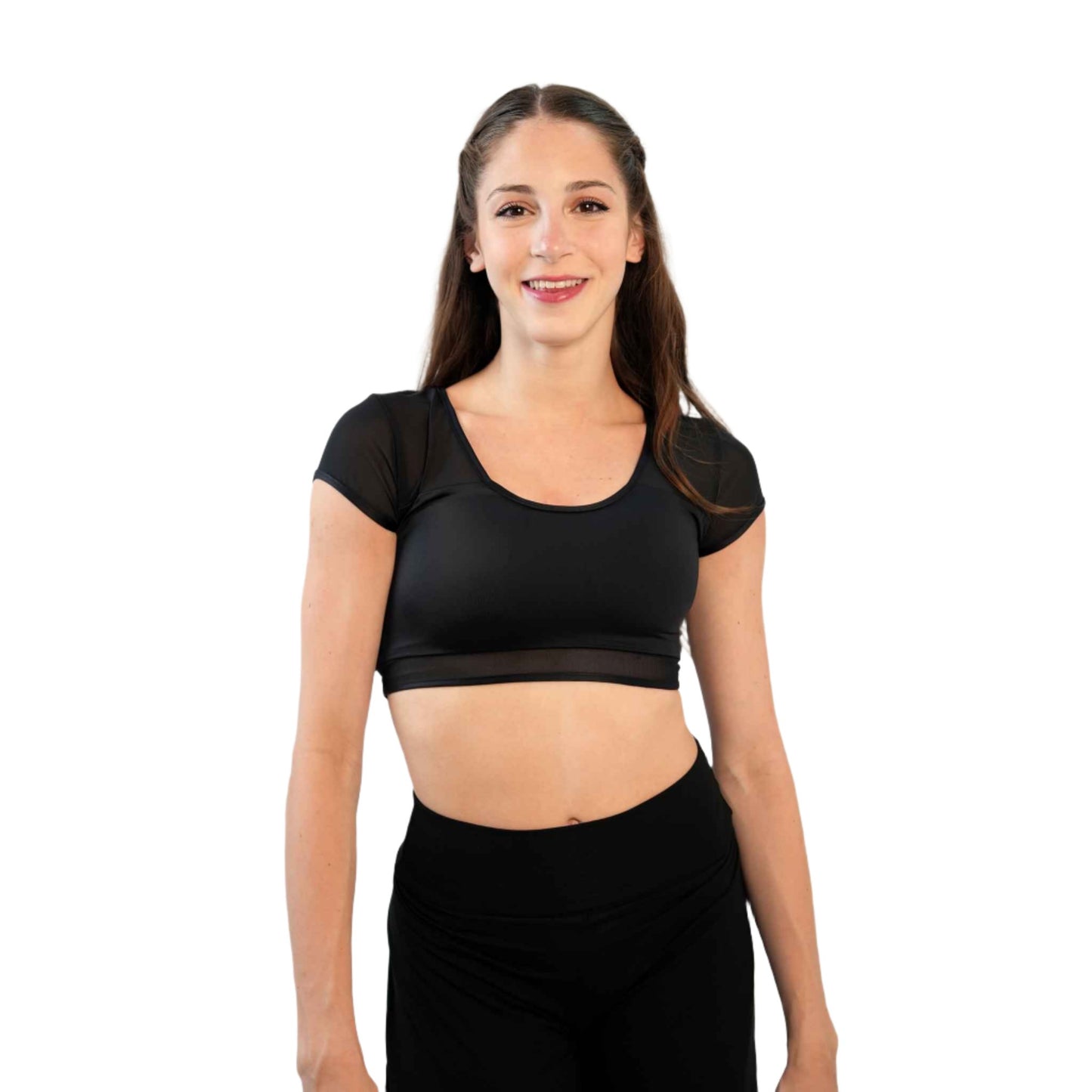 HALF SLEEVE MESH DANCE CROP TOP