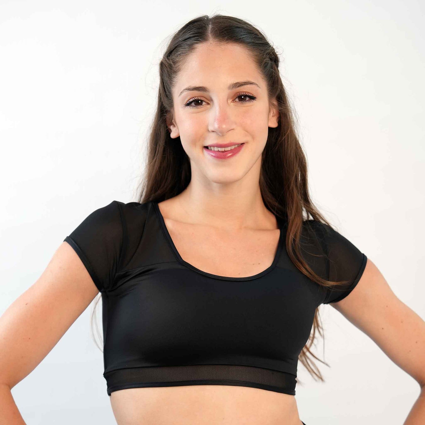 HALF SLEEVE MESH DANCE CROP TOP