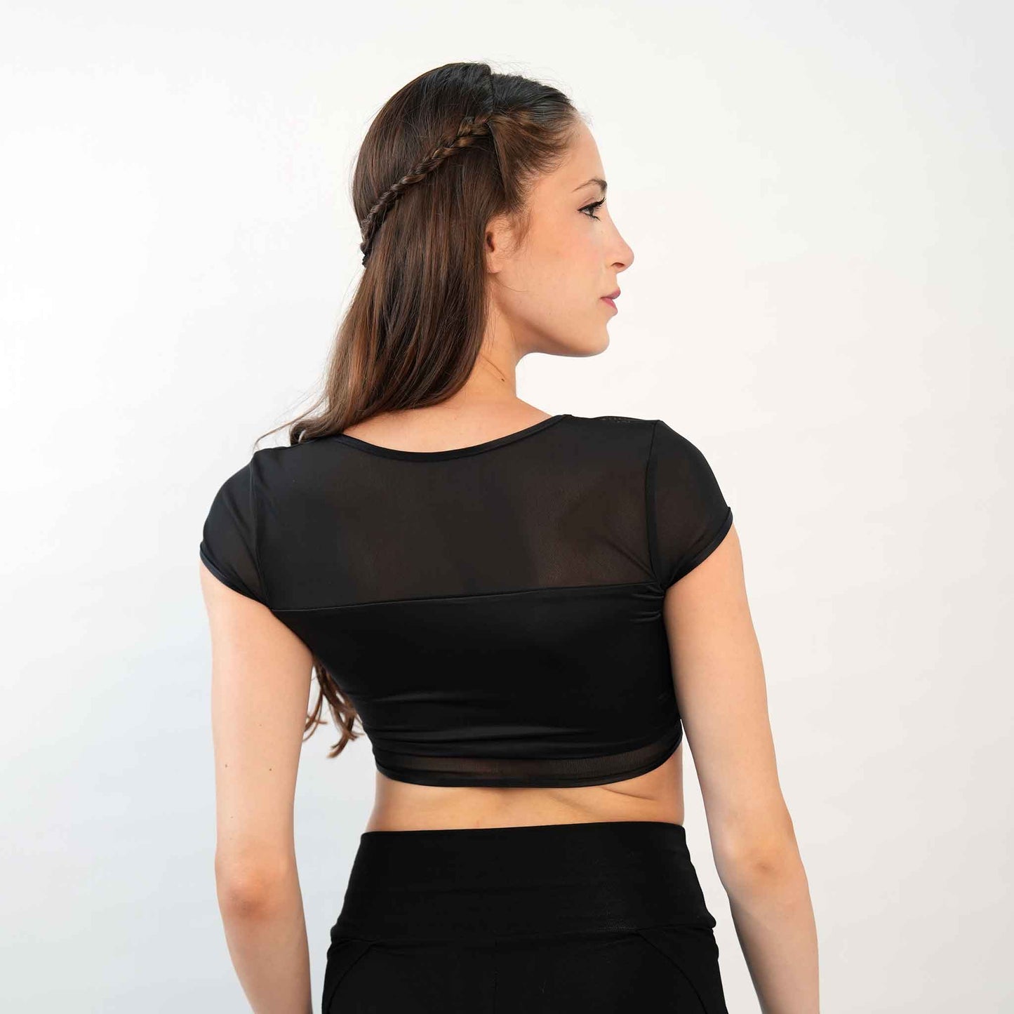 HALF SLEEVE MESH DANCE CROP TOP