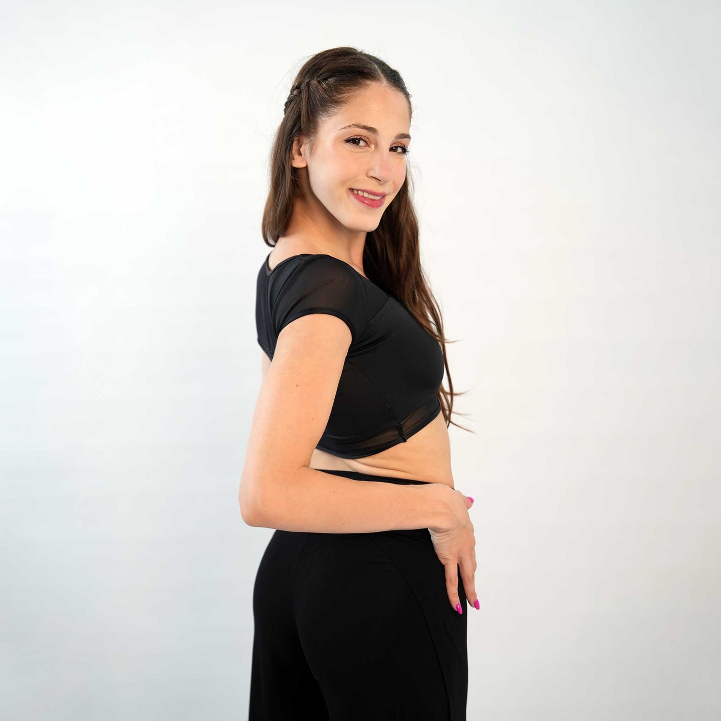 HALF SLEEVE MESH DANCE CROP TOP