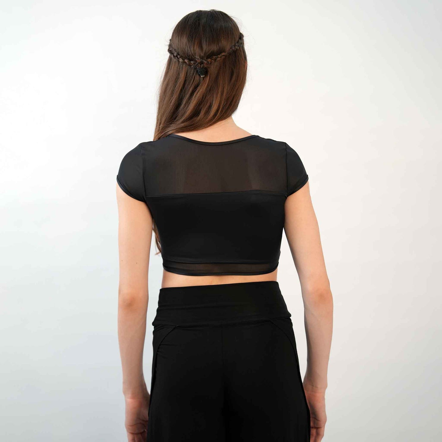 HALF SLEEVE MESH DANCE CROP TOP