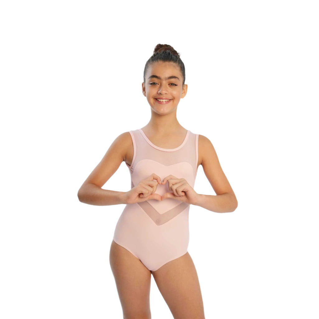 Justaucorps de danse classique à manches courtes en mesh avec motif cœur