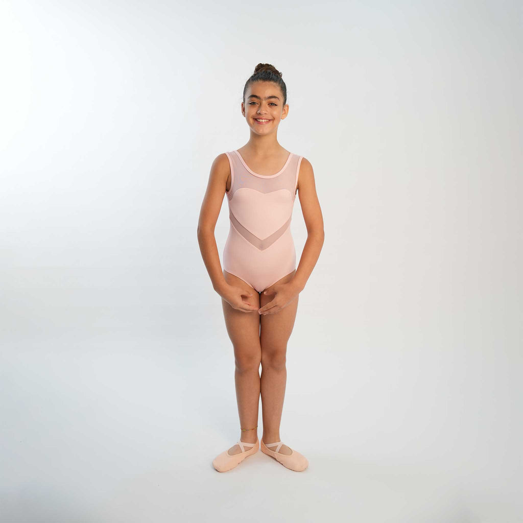 Justaucorps de danse classique à manches courtes en mesh avec motif cœur