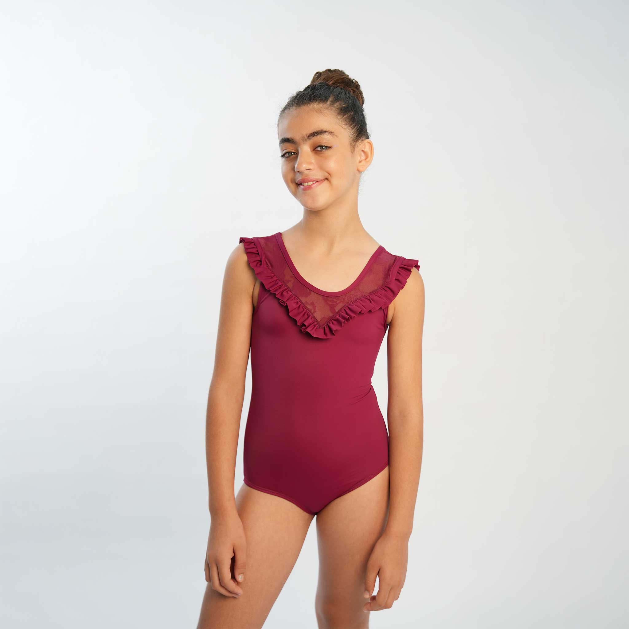 Justaucorps de danse classique en dentelle à manches courtes et col bateau